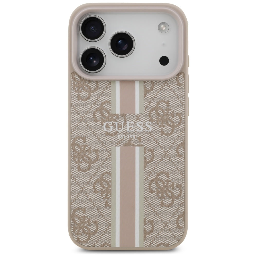 Pouzdro MagSafe pro Apple iPhone 17 Pro, Guess, 4G Printed Stripes, Růžové