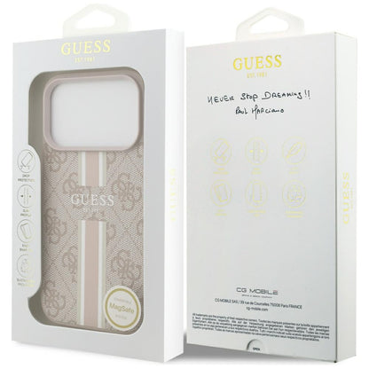 Pouzdro MagSafe pro Apple iPhone 17 Pro, Guess, 4G Printed Stripes, Růžové