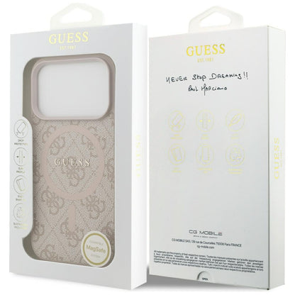 Pouzdro MagSafe pro Apple iPhone 17 Pro, Guess, 4G Ring Classic Logo, Růžová