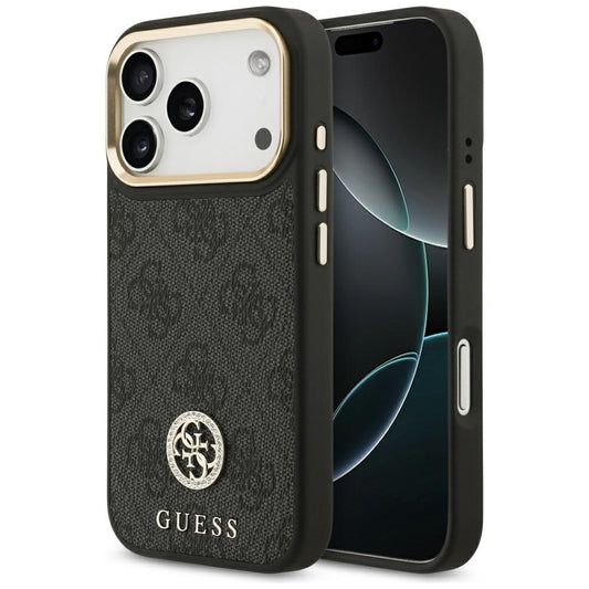 Pouzdro MagSafe pro Apple iPhone 17 Pro, Guess, 4G Strass Logo, Černá