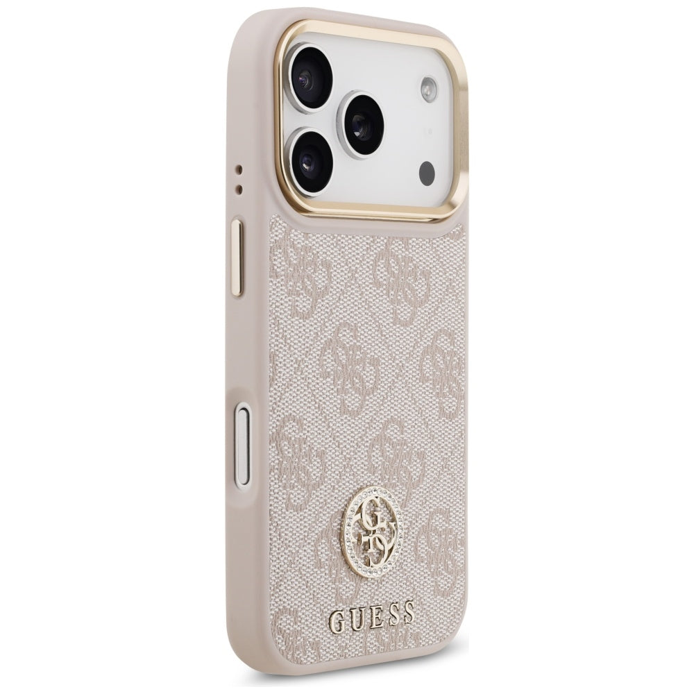 Pouzdro MagSafe pro Apple iPhone 17 Pro, Guess, 4G Strass Logo, Růžové