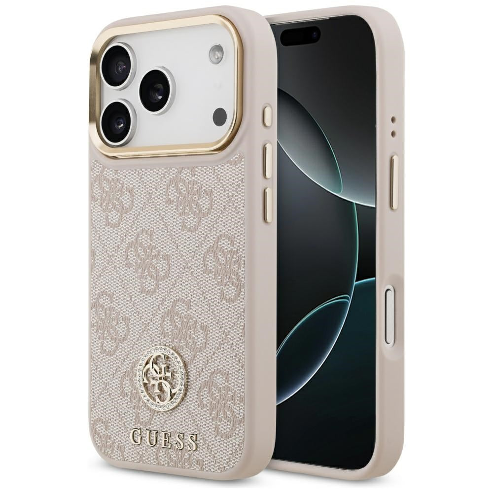 Pouzdro MagSafe pro Apple iPhone 17 Pro, Guess, 4G Strass Logo, Růžové