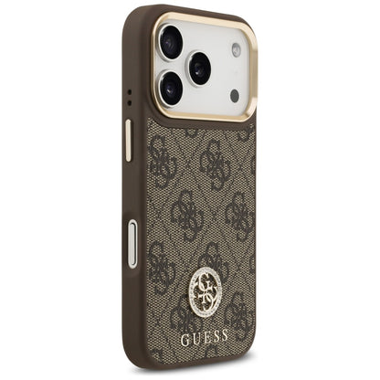 Pouzdro MagSafe pro Apple iPhone 17 Pro, Guess, 4G Strass Logo with Big Strap, hnědá