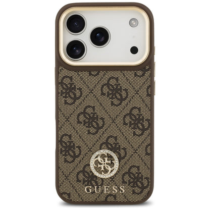 Pouzdro MagSafe pro Apple iPhone 17 Pro, Guess, 4G Strass Logo with Big Strap, hnědá