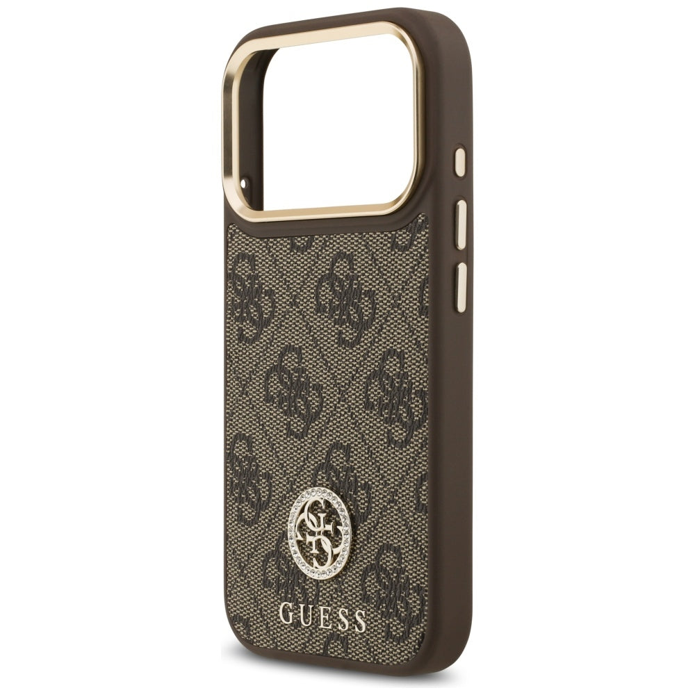 Pouzdro MagSafe pro Apple iPhone 17 Pro, Guess, 4G Strass Logo with Big Strap, hnědá