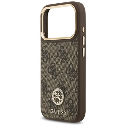 Pouzdro MagSafe pro Apple iPhone 17 Pro, Guess, 4G Strass Logo with Big Strap, hnědá