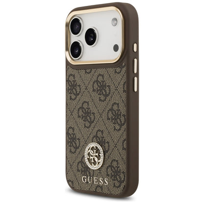 Pouzdro MagSafe pro Apple iPhone 17 Pro, Guess, 4G Strass Logo with Big Strap, hnědá