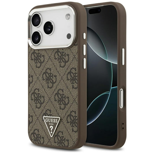Pouzdro MagSafe pro Apple iPhone 17 Pro, Guess, 4G Triangle Logo, Stříbrně hnědé