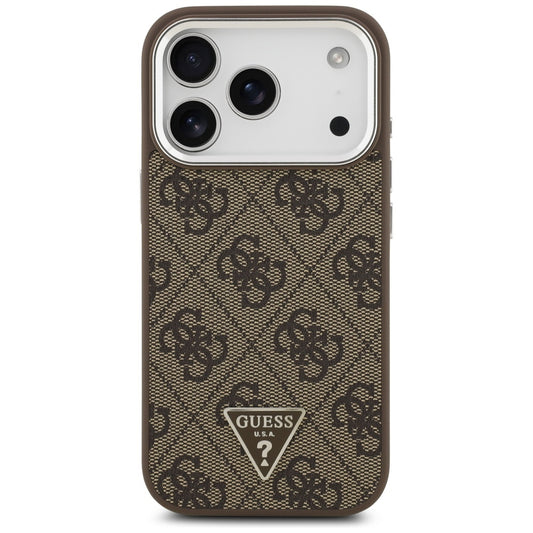 Pouzdro MagSafe pro Apple iPhone 17 Pro, Guess, 4G Triangle Logo, Stříbrně hnědé
