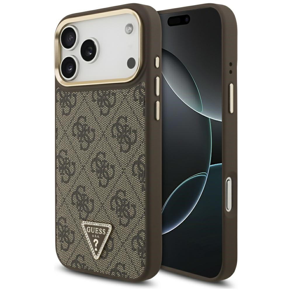 Pouzdro MagSafe pro Apple iPhone 17 Pro, Guess, 4G Triangle Logo, Zlatohnědá