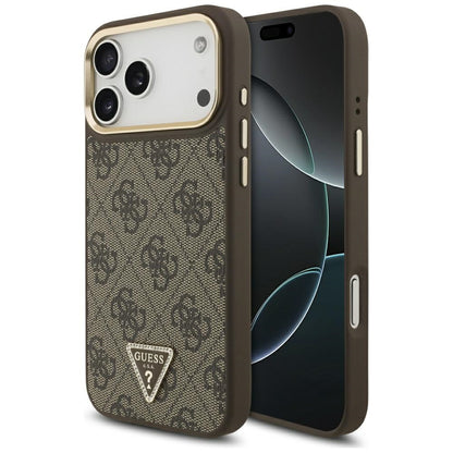 Pouzdro MagSafe pro Apple iPhone 17 Pro, Guess, 4G Triangle Logo, Zlatohnědá