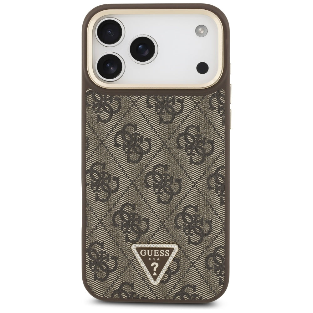 Pouzdro MagSafe pro Apple iPhone 17 Pro, Guess, 4G Triangle Logo, Zlatohnědá