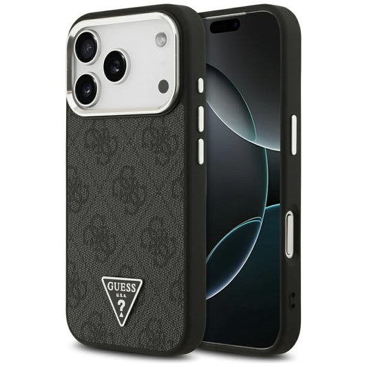 Pouzdro MagSafe pro Apple iPhone 17 Pro, Guess, 4G Triangle Logo, Černé Stříbrné