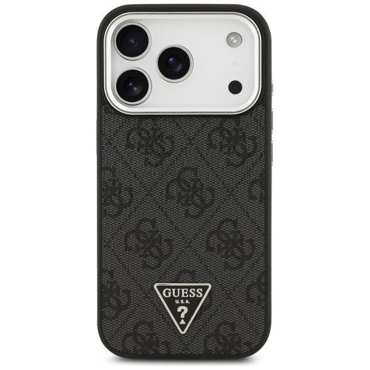 Pouzdro MagSafe pro Apple iPhone 17 Pro, Guess, 4G Triangle Logo, Černé Stříbrné