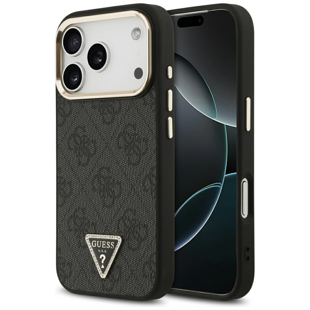 Pouzdro MagSafe pro Apple iPhone 17 Pro, Guess, 4G Triangle Logo, Černé Zlaté