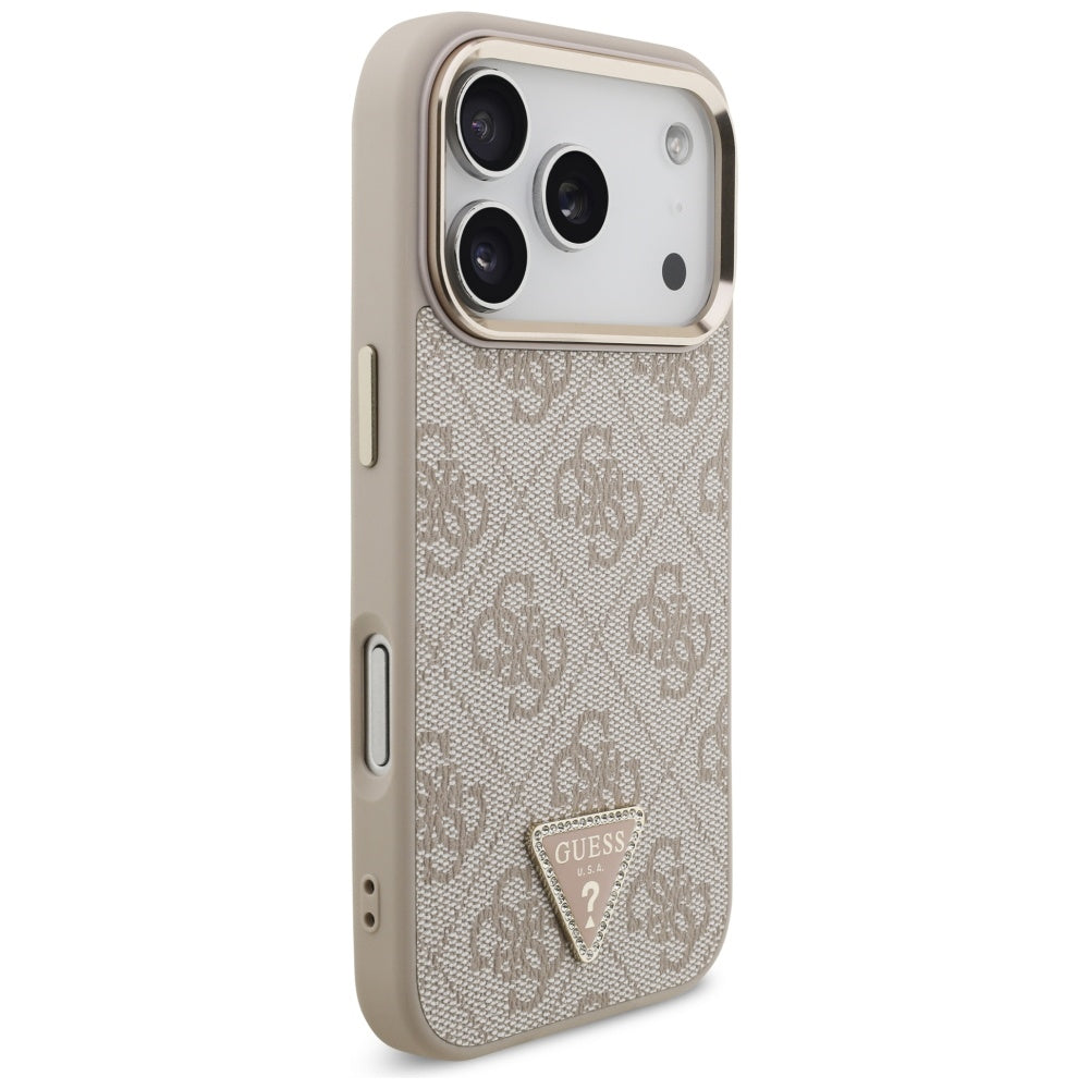 Pouzdro MagSafe pro Apple iPhone 17 Pro, Guess, 4G Triangle Logo, Růžové Zlato