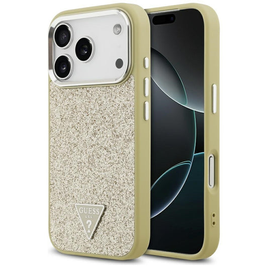 Pouzdro MagSafe pro Apple iPhone 17 Pro, Guess, Glitter Triangle Logo, Zlaté