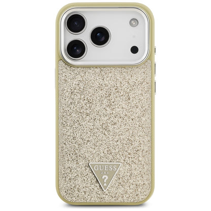 Pouzdro MagSafe pro Apple iPhone 17 Pro, Guess, Glitter Triangle Logo, Zlaté