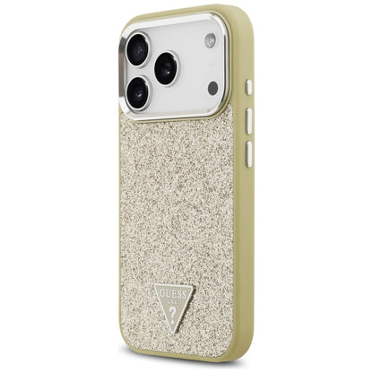 Pouzdro MagSafe pro Apple iPhone 17 Pro, Guess, Glitter Triangle Logo, Zlaté