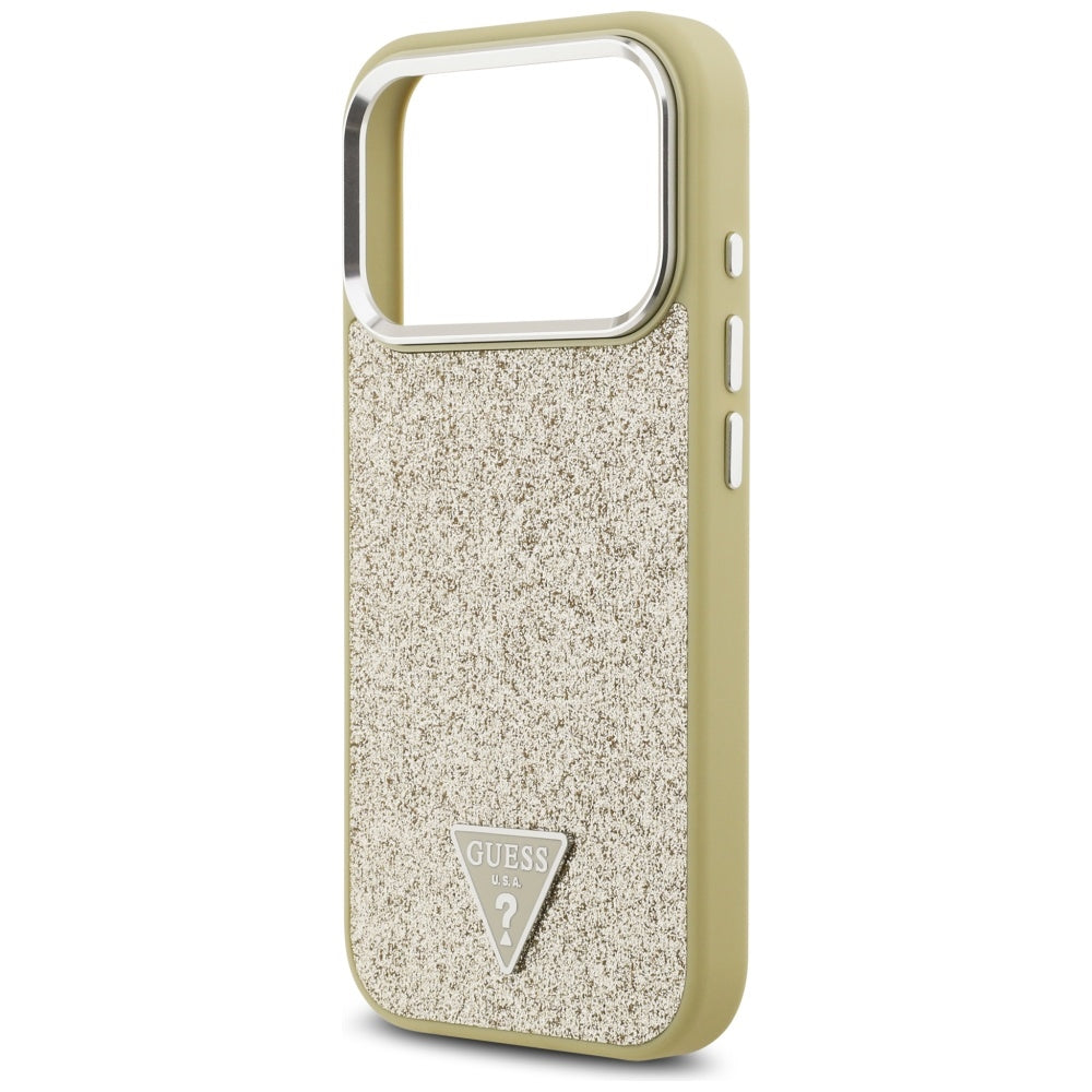 Pouzdro MagSafe pro Apple iPhone 17 Pro, Guess, Glitter Triangle Logo, Zlaté