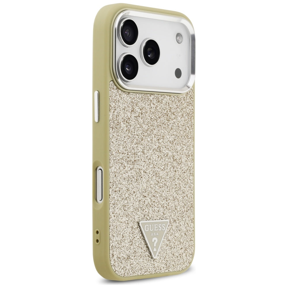 Pouzdro MagSafe pro Apple iPhone 17 Pro, Guess, Glitter Triangle Logo, Zlaté