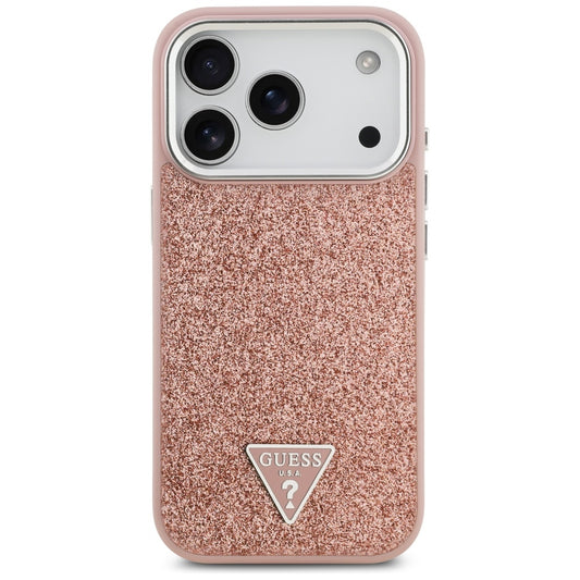 Pouzdro MagSafe pro Apple iPhone 17 Pro, Guess, Glitter Triangle Logo, Růžové