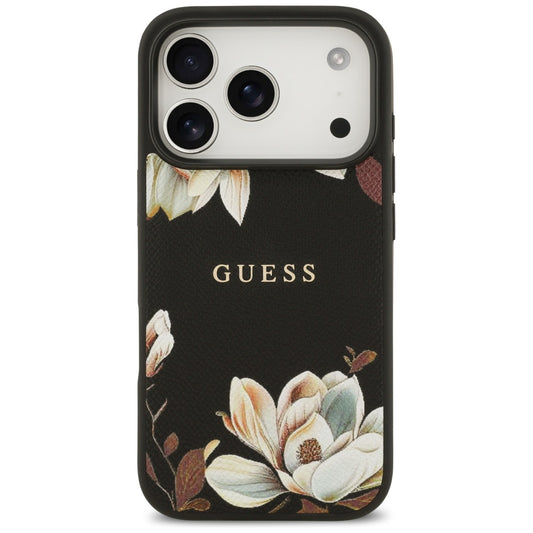 Pouzdro MagSafe pro Apple iPhone 17 Pro, Guess, Grained Flowers, Černá