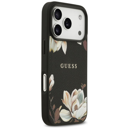 Pouzdro MagSafe pro Apple iPhone 17 Pro, Guess, Grained Flowers, Černá