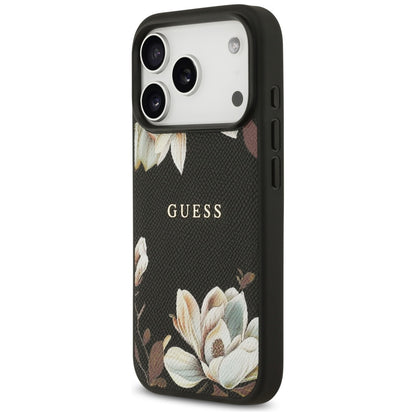 Pouzdro MagSafe pro Apple iPhone 17 Pro, Guess, Grained Flowers, Černá