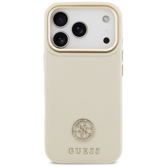 Pouzdro MagSafe pro Apple iPhone 17 Pro, Guess, Grained Strass Logo, Bežové