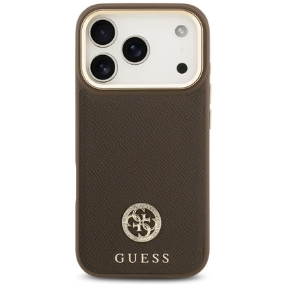 Pouzdro MagSafe pro Apple iPhone 17 Pro, Guess, Grained Strass Logo, Hnědá