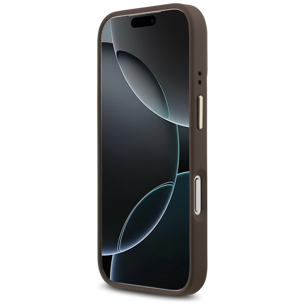 Pouzdro MagSafe pro Apple iPhone 17 Pro, Guess, Grained Strass Logo, Hnědá