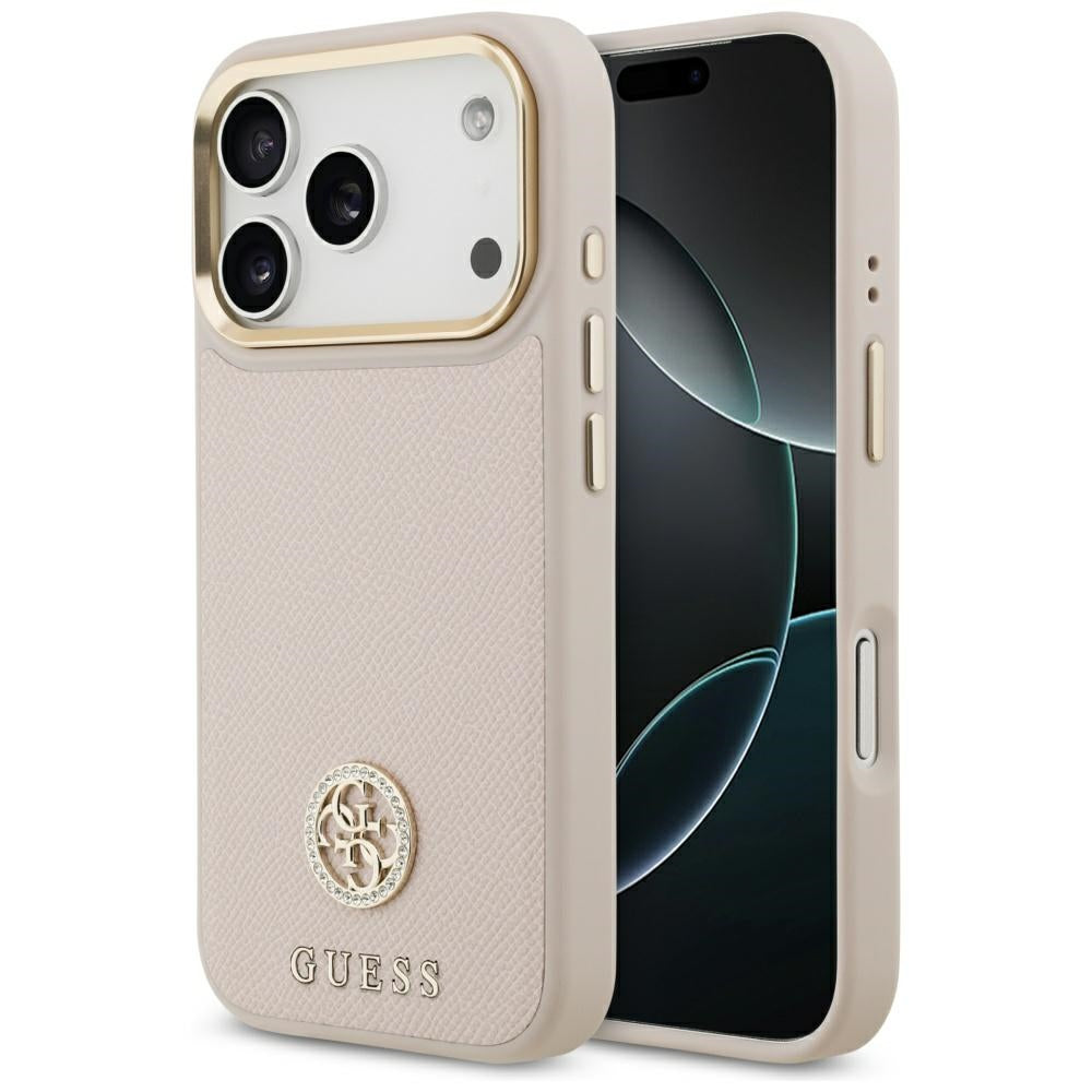 Pouzdro MagSafe pro Apple iPhone 17 Pro, Guess, Grained Strass Logo, Růžové