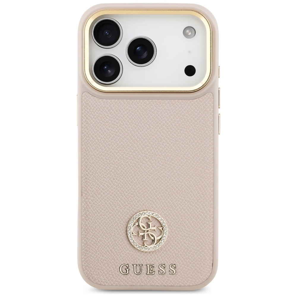 Pouzdro MagSafe pro Apple iPhone 17 Pro, Guess, Grained Strass Logo, Růžové