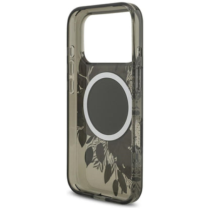 Pouzdro MagSafe pro Apple iPhone 17 Pro, Guess, IML Flowers with Pearl Strap, Černá