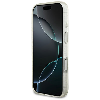 Pouzdro MagSafe pro Apple iPhone 17 Pro, Guess, IML Glitter with Pearl Strap, Transparentní