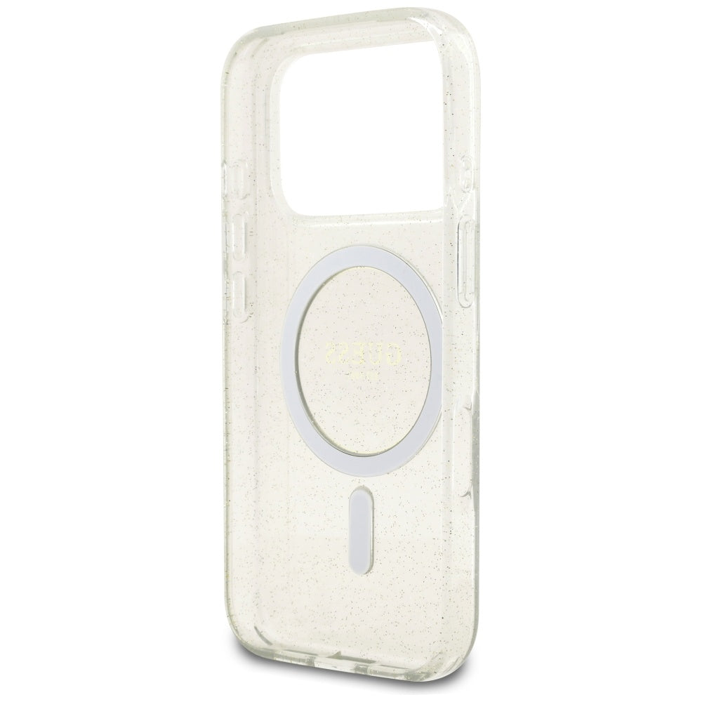 Pouzdro MagSafe pro Apple iPhone 17 Pro, Guess, IML Glitter with Pearl Strap, Transparentní