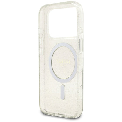 Pouzdro MagSafe pro Apple iPhone 17 Pro, Guess, IML Glitter with Pearl Strap, Transparentní
