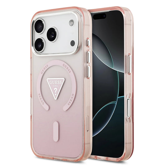 Pouzdro MagSafe pro Apple iPhone 17 Pro, Guess, IML Gradient Triangle Logo, Růžové