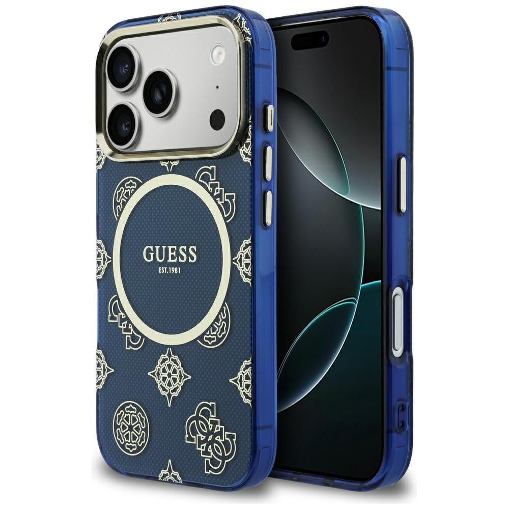 Pouzdro MagSafe pro Apple iPhone 17 Pro, Guess, IML Peony Dot, Modrá