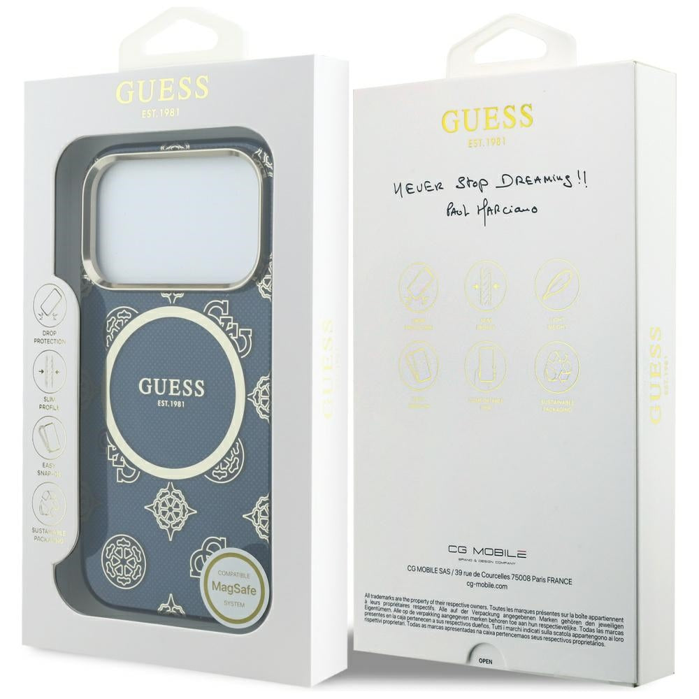 Pouzdro MagSafe pro Apple iPhone 17 Pro, Guess, IML Peony Dot, Modrá
