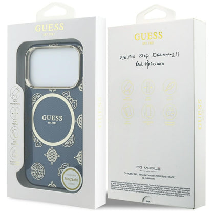 Pouzdro MagSafe pro Apple iPhone 17 Pro, Guess, IML Peony Dot, Modrá