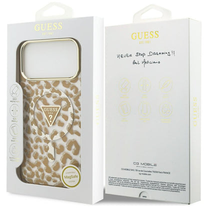 Pouzdro MagSafe pro Apple iPhone 17 Pro, Guess, Leopard Glitter, Hnědá