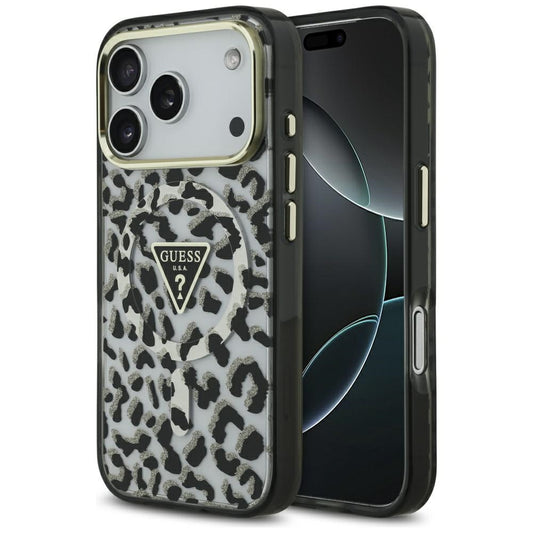 Pouzdro MagSafe pro Apple iPhone 17 Pro, Guess, Leopard Glitter, Černá