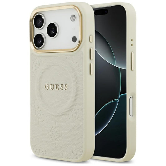 Pouzdro MagSafe pro Apple iPhone 17 Pro, Guess, Peony Hot Stamp, Béžová