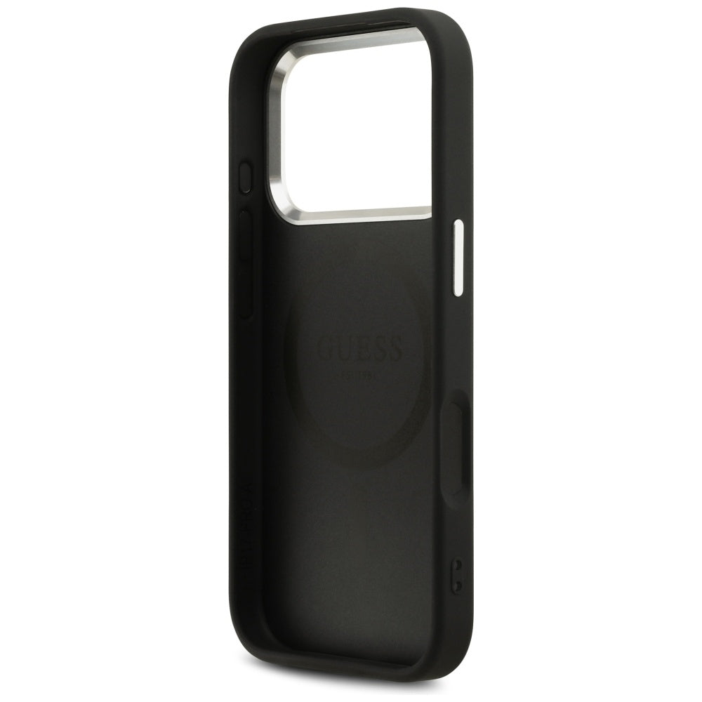 Pouzdro MagSafe pro Apple iPhone 17 Pro, Guess, Peony Hot Stamp Script, Černá