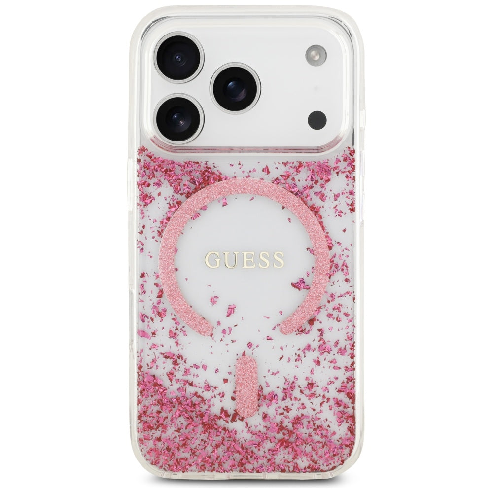 Pouzdro MagSafe pro Apple iPhone 17 Pro, Guess, Resin Bottom Glitter, Růžové