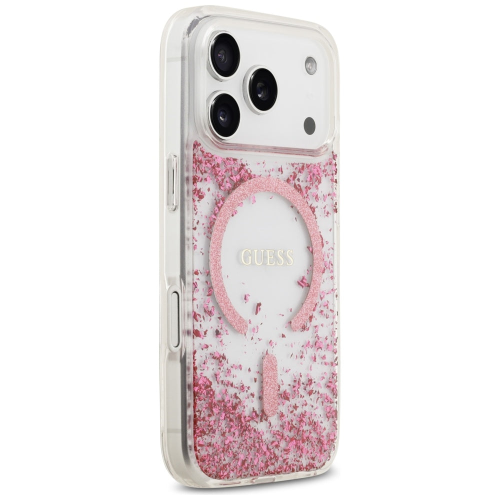 Pouzdro MagSafe pro Apple iPhone 17 Pro, Guess, Resin Bottom Glitter, Růžové