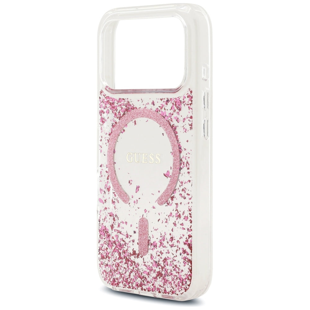 Pouzdro MagSafe pro Apple iPhone 17 Pro, Guess, Resin Bottom Glitter, Růžové