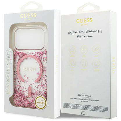 Pouzdro MagSafe pro Apple iPhone 17 Pro, Guess, Resin Bottom Glitter, Růžové